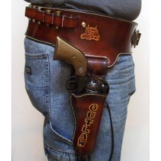 Handmade Lined Leather Double Holster & Cartridge Belt Rig - Custom Tooling - See Gun List Below
