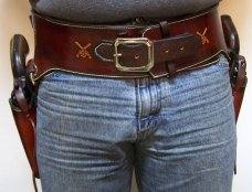 Handmade Lined Leather Double Holster & Cartridge Belt  Rig - Custom Tooling - See Gun List Below 