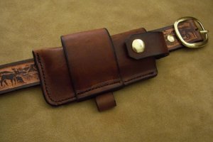 Handmade Leather Pocket Knife Case Large Sidewinder  - Firesteel Loop