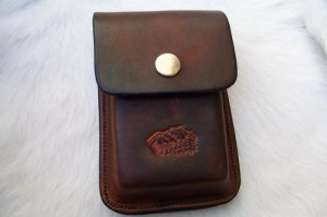 Custom Leather Cell Phone Case- Brown Oil Stain - Mountain Range Stamp- Fits iphone & Droid