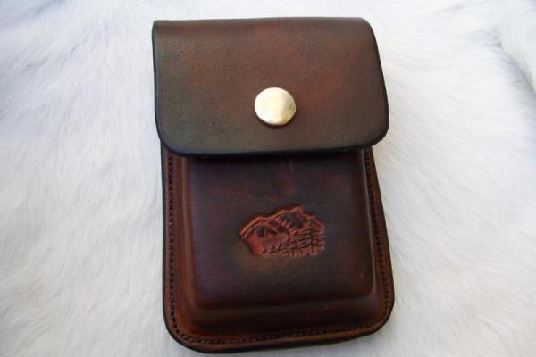 Custom Leather Cell Phone Case- Brown Oil Stain - Mountain Range Stamp- Fits iphone & Droid