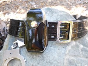 Custom Leather Cell Phone Case - Black Patent Leather - Great For Law Enforcement