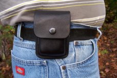 Custom Leather Cell Phone Case- Black Oil Stain - Black Snap