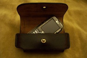 Custom Leather Cell Phone Case - Sideways Carry - Button Stud Closure - Fits iphone & Droid