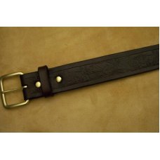 Custom Leather Belt With Tooled Wildlife Scene - Stain Inside Tooling