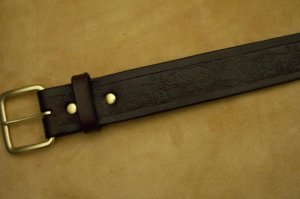 Custom Leather Belt With Tooled Wildlife Scene - Stain Inside Tooling