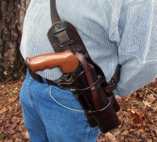Custom Leather Shoulder Rig - For Thompson / Center Contender 45 Colt - 410 Ga. 12