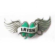 Irish Clover w/ Wings Pewter Belt Buckle T017