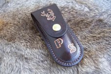 Custom Leather Pocket Knife Case Small Upright - Metal Belt Clip