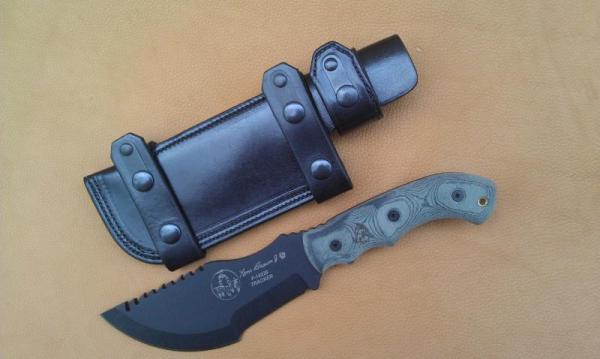 Custom Leather Knife Sheath - Lobo Quick Release System- Horizontal Carry - Tom Brown Tracker 1 (T1)