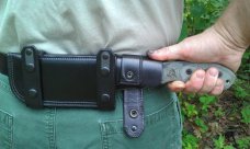 Custom Leather Knife Sheath - Lobo Quick Release System- Horizontal Carry - Tom Brown Tracker 1 (T1)