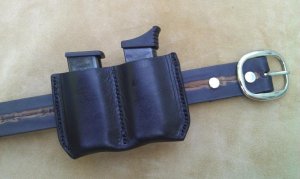 Leather Double Magazine Pouch With Belt Clip -Taurus PT738,TCP,Keltec,Ruger LCP,& Sig Sauer P238 