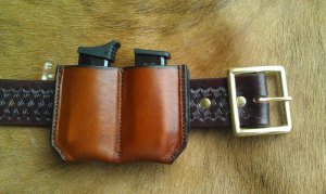 Leather Double Magazine Pouch With Belt Clip -Taurus PT738,TCP,Keltec,Ruger LCP,& Sig Sauer P238