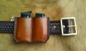 Leather Double Magazine Pouch With Belt Clip -Taurus PT738,TCP,Keltec,Ruger LCP,& Sig Sauer P238 