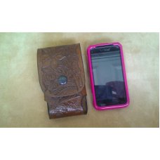 Custom Leather Cell Phone Case- Brown Oil Stain - Hand Carved - Fits iphone & Droid