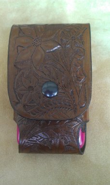 Custom Leather Cell Phone Case- Brown Oil Stain - Hand Carved - Fits iphone & Droid