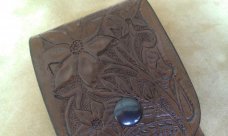 Custom Leather Cell Phone Case- Brown Oil Stain - Hand Carved - Fits iphone & Droid