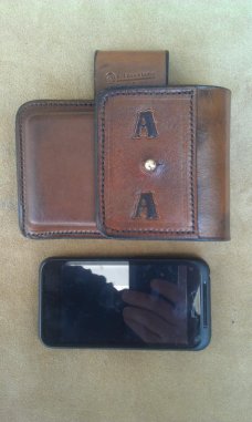 Custom Leather Cell Phone Case- Brown Oil Stain - Leather Drop Belt Loop - Fits iphone & Droid