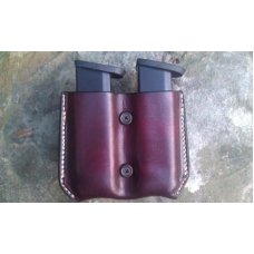 Custom Leather Double Magazine Pouch With Belt Clip - Mid to Large Sized Semi-Automatics