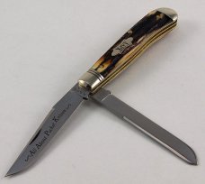 2010 AAPK Club Knife - Genuine Burnt Stag 3 7/8" Trapper - 1095 Steel Blades