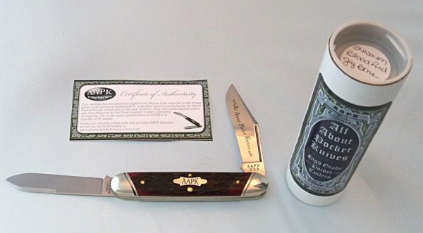 2014 AAPK Club Knife - 4 1/8" Moose - Blood Red Jigged Bone- 1095 Steel Blades