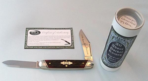 2014 AAPK Club Knife - 4 1/8" Moose - Blood Red Jigged Bone- 1095 Steel Blades