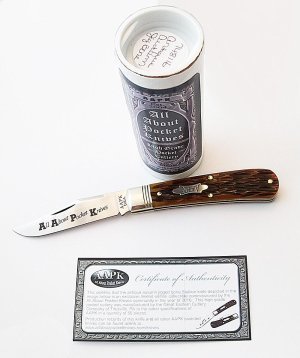 2016 AAPK Club Knife - 3 7/8" Antique Autumn Jigged Bone Stallion Jack - 1095 Steel Blade