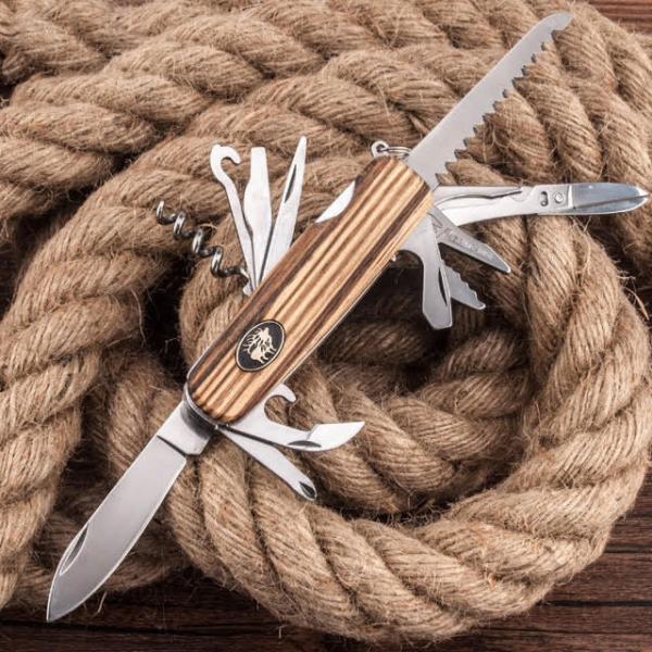 LUXURY WOODEN HANDLE "SWISS ARMY STYLE" MULTI TOOL POCKET KNIFE