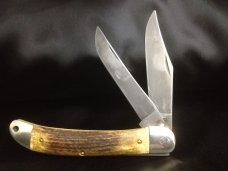 Schrade USA 250T Custom, Antique Elk Stag, Half Stops, Forced Patina