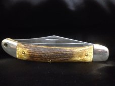 Schrade USA 250T Custom, Antique Elk Stag, Half Stops, Forced Patina