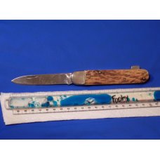 Vintage J A Henckels Friodur Single Blade Push Lock Large Hunting Pocket Knife Great Stag Handles