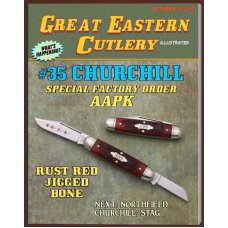 2017 AAPK Club Knife - 3 34quot Churchill - Rust Red Jigged Bone- 1095 Steel Blades
