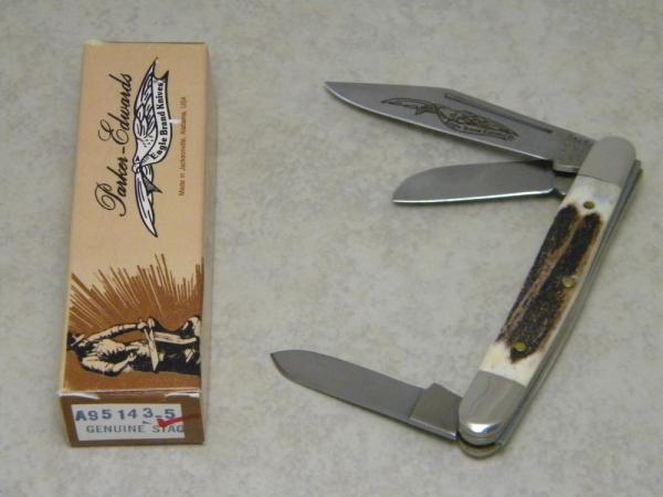 Parker Edwards Alabama, USA Eagle Brand Genuine Stag 95143 Stockman Knife in Box c.1980's