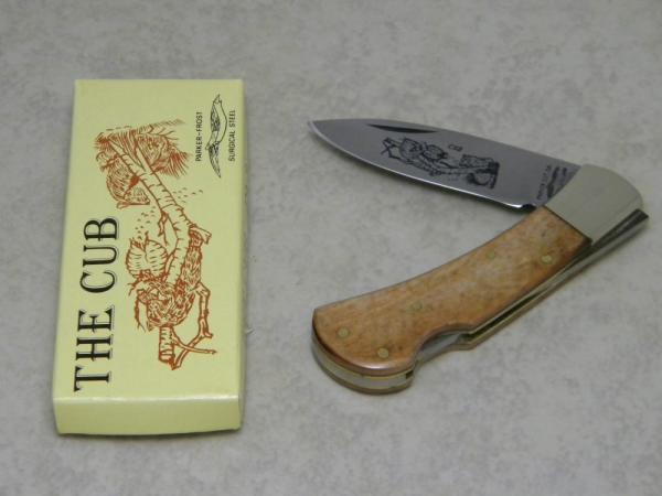 Parker Cut. Co. Surgical Steel Japan Smooth Bone Wildlife Series "The Cub" Lockback Knife in Box