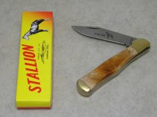 Parker Cut Co Japan Smooth Bone Wildlife Series quotStallionquot Coke Bottle Folding Hunter Knife in Box