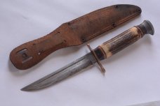 R.J. RICHTER SOLINGEN GERMANY bone handle vintage fixed blade knife; original sheath