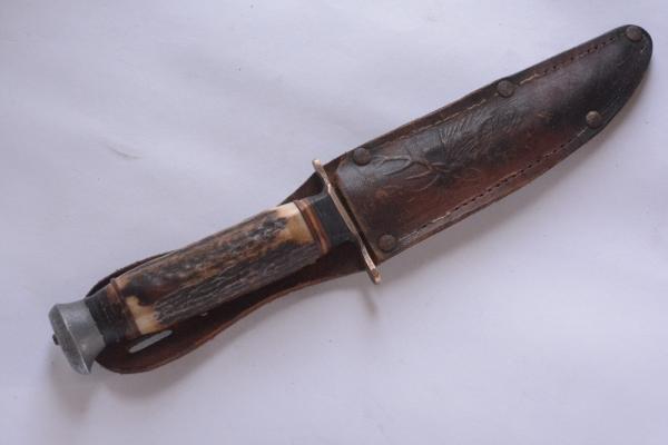 R.J. RICHTER SOLINGEN GERMANY bone handle vintage fixed blade knife; original sheath R.J. RICHTER SOLINGEN GERMANY bone handle vintage fixed blade knife; original sheath