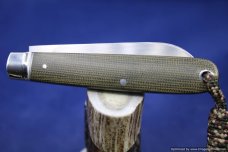 Todd Davison Green Canvas Micarta Folder.   1421