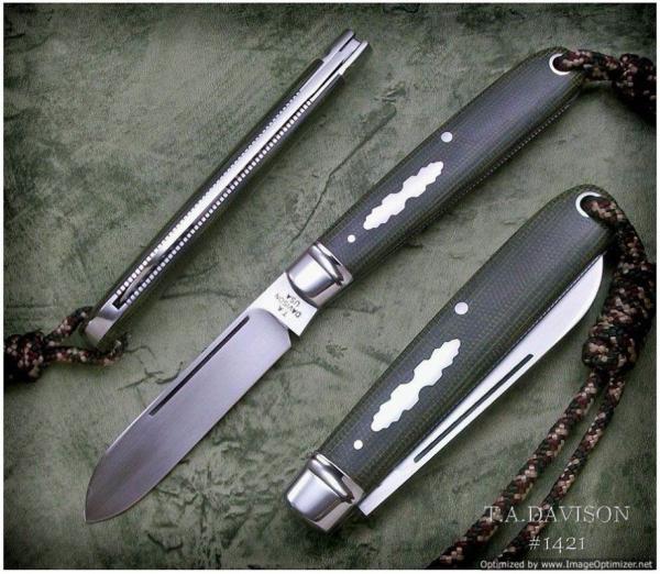 Todd Davison Green Canvas Micarta Folder.   1421