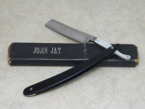 Vintage John Jay Pearl Covered Tang Half Hollow Ground Straight Razor in Box - French/Irish Blade