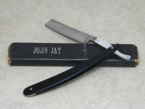 Vintage John Jay Pearl Covered Tang Half Hollow Ground Straight Razor in Box - French/Irish Blade