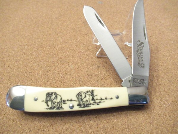 Schrade Cutlery USA Scrimshaw Trapper Model 296Y Serial # 0174