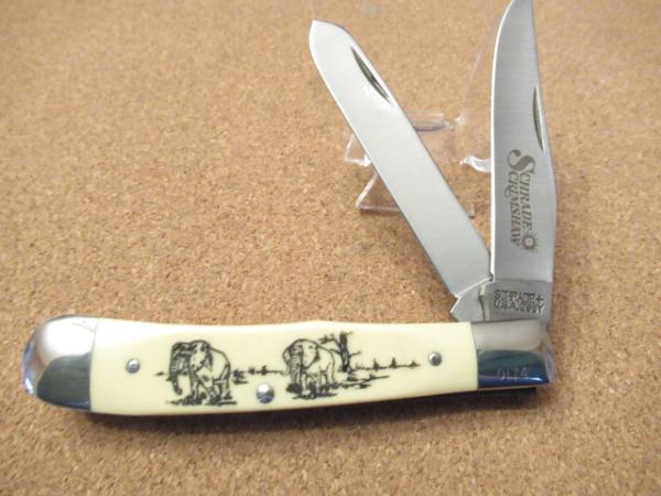 Schrade Cutlery USA Scrimshaw Trapper Model 296Y Serial # 0174