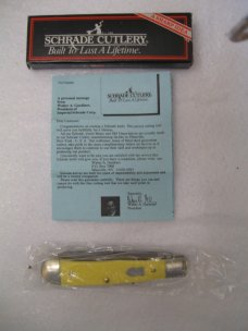 1980's Schrade Cutlery Yellow Trapper Model 296Y NOS