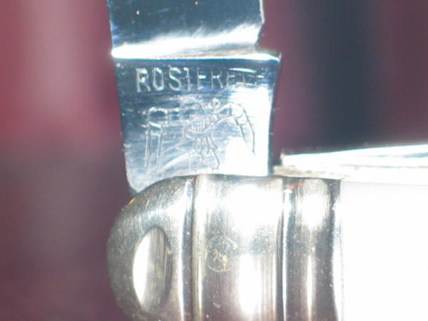 nice pearl handle pocket knife   unusual tang stamp