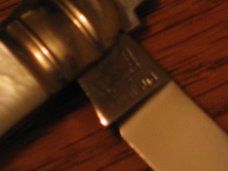 nice pearl handle pocket knife   unusual tang stamp