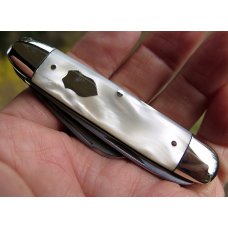 Mint Shapleigh 3-blade, 3 3/8 inch closed cattle pearl handle pocket knife