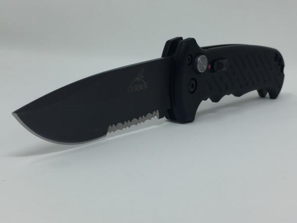 Gerber 06 AUTO Folding Knife 3.8" S30V Black Combo Drop Point Blade, Black Aluminum Handles