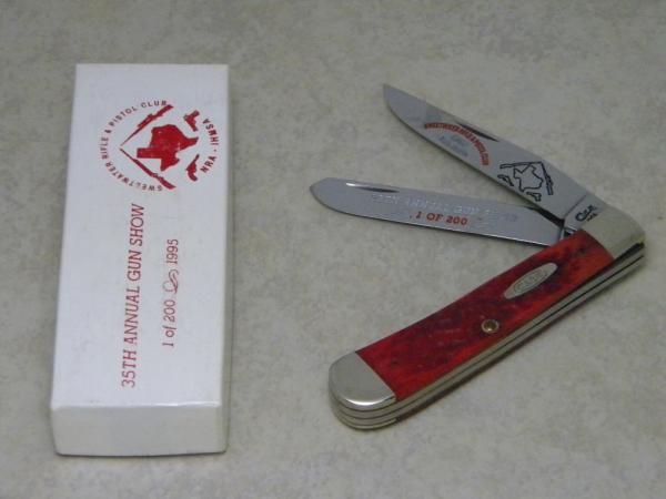 Case XX USA 1995 Dark Red Bone DR6254 SS "Sweetwater Rifle & Pistol Club" Trapper Knife in Box Case XX USA 1995 Dark Red Bone DR6254 SS "Sweetwater Rifle & Pistol Club" Trapper Knife in Box