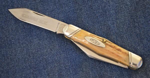 Case 52046J Hump Back Whittler with Stag Handles and Slanted Bolsters - Carbon Steel -  s/n 0006